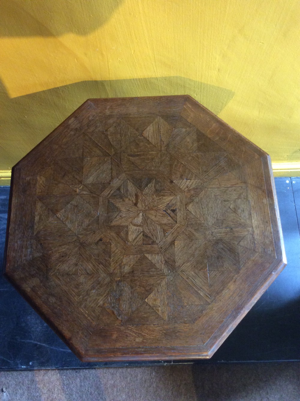 19th C Oak parquetry top reformed gothic table. View III