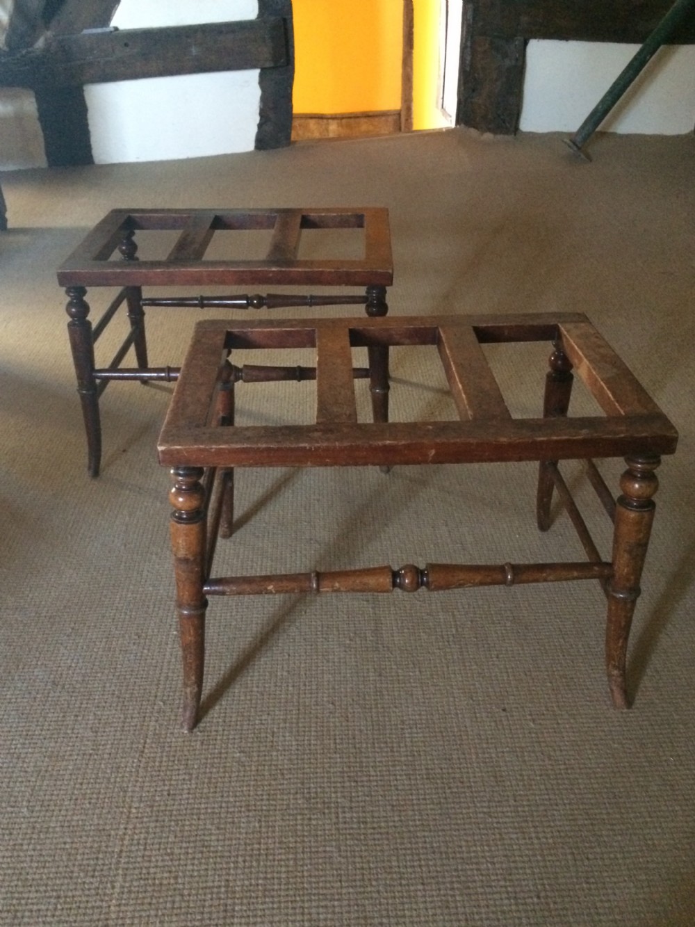 19th C Pair of stained beech luggage racks. View II
