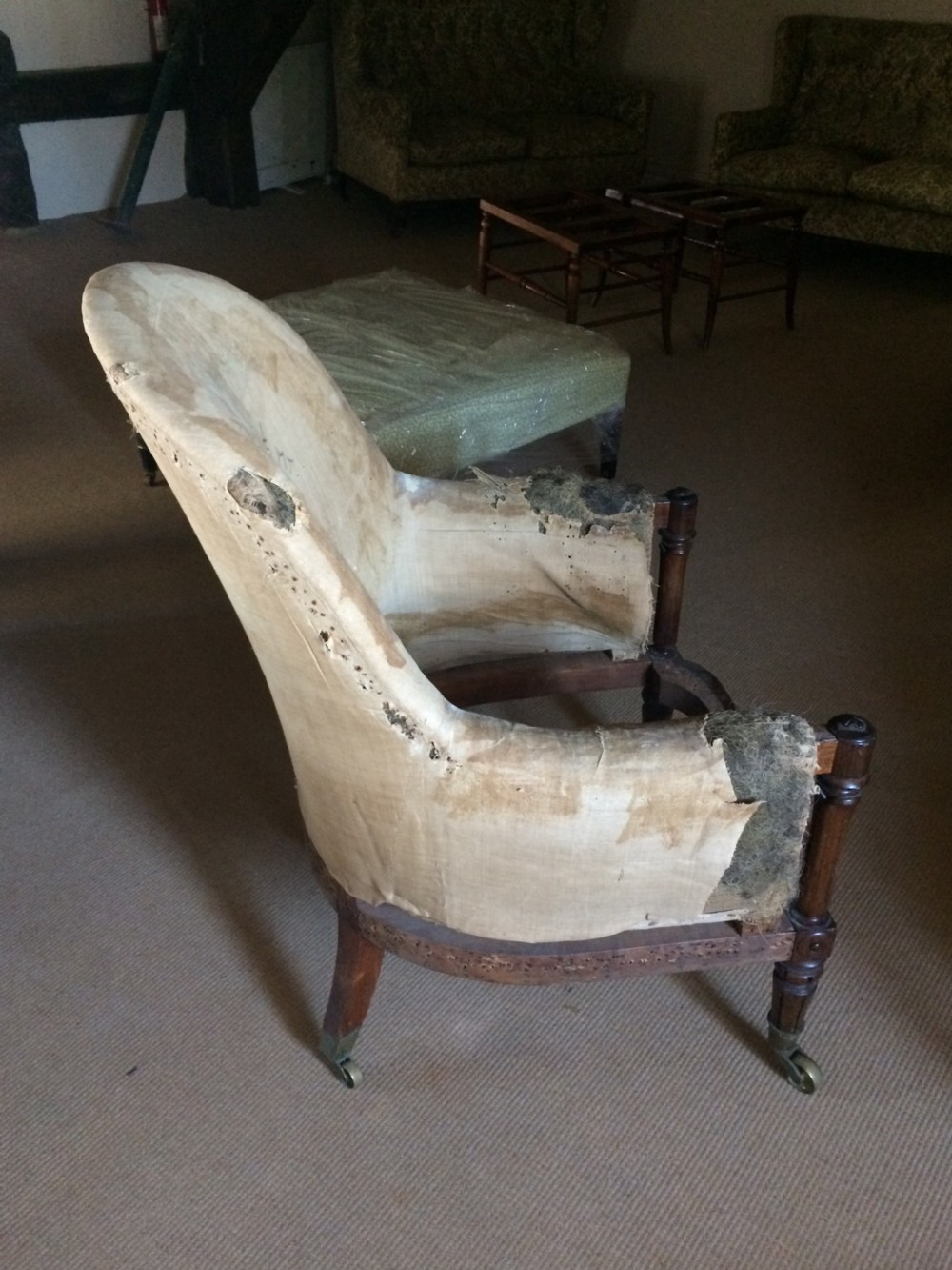 19th C Rosewood library armchair for upholstery.19th C Rosewood library armchair.