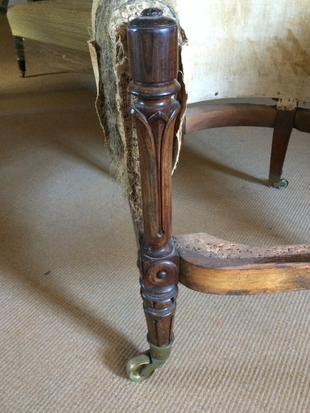 19th C Rosewood library armchair for upholstery.19th C Rosewood library armchair. View III