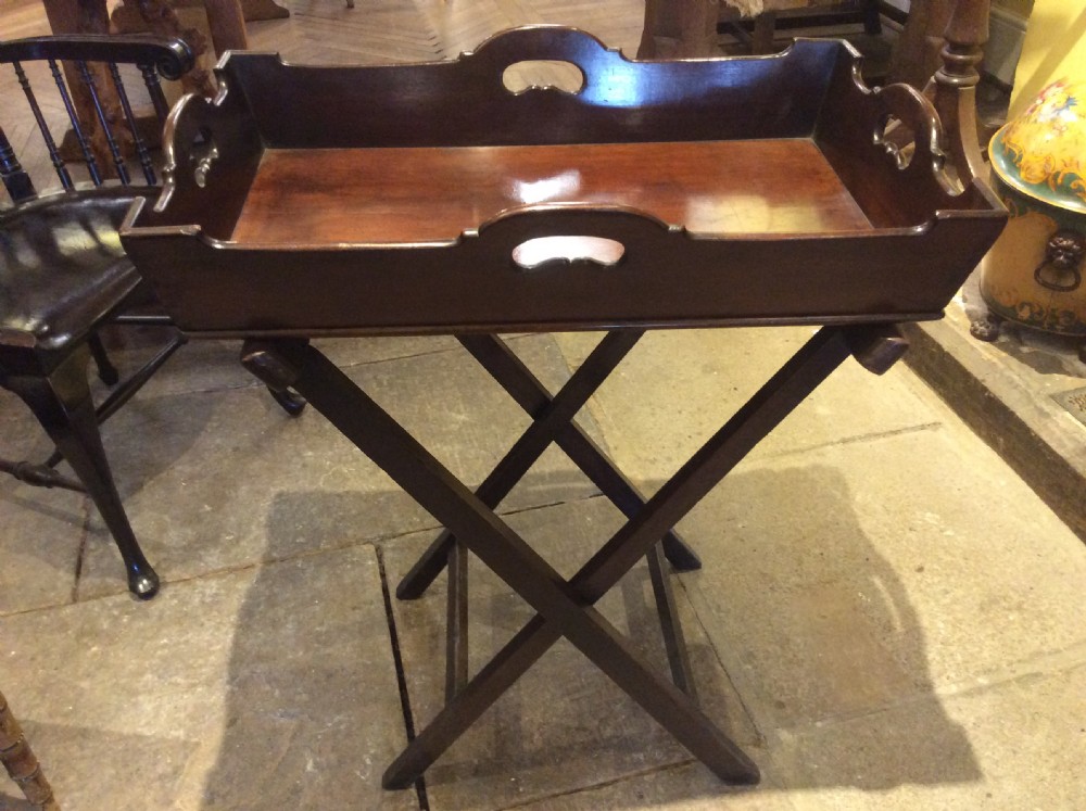 18th C Mahogany butler’s tray on stand.
