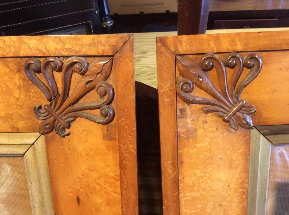 19th C Pair of hunting scenes in bird’s eye maple frames. View V