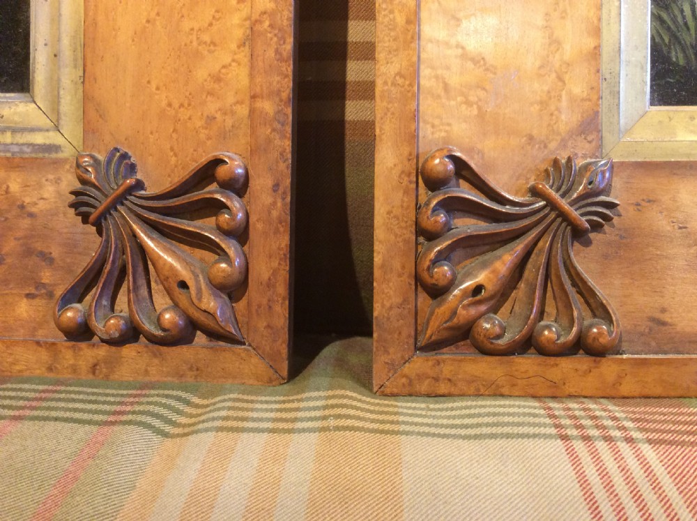 19th C Pair of hunting scenes in bird’s eye maple frames. View VI