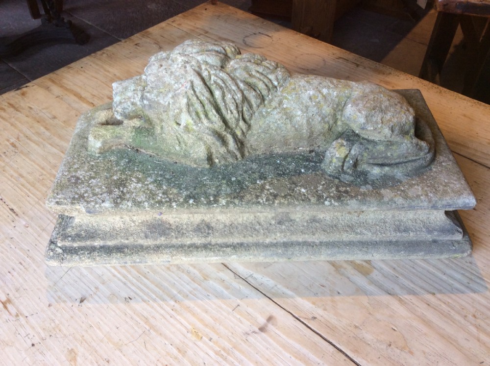 18th C carved stone Reclining lion View II