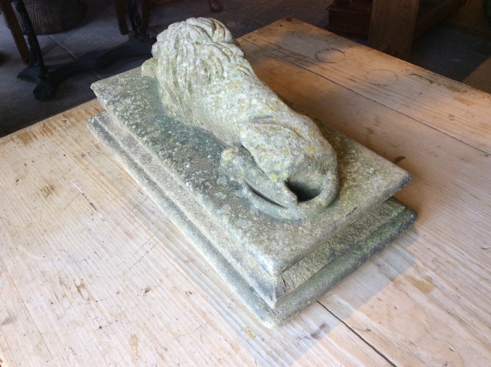 18th C carved stone Reclining lion View III