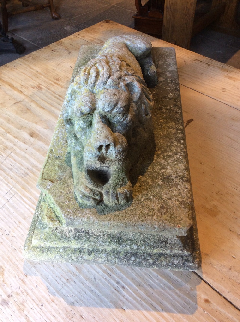 18th C carved stone Reclining lion View IV