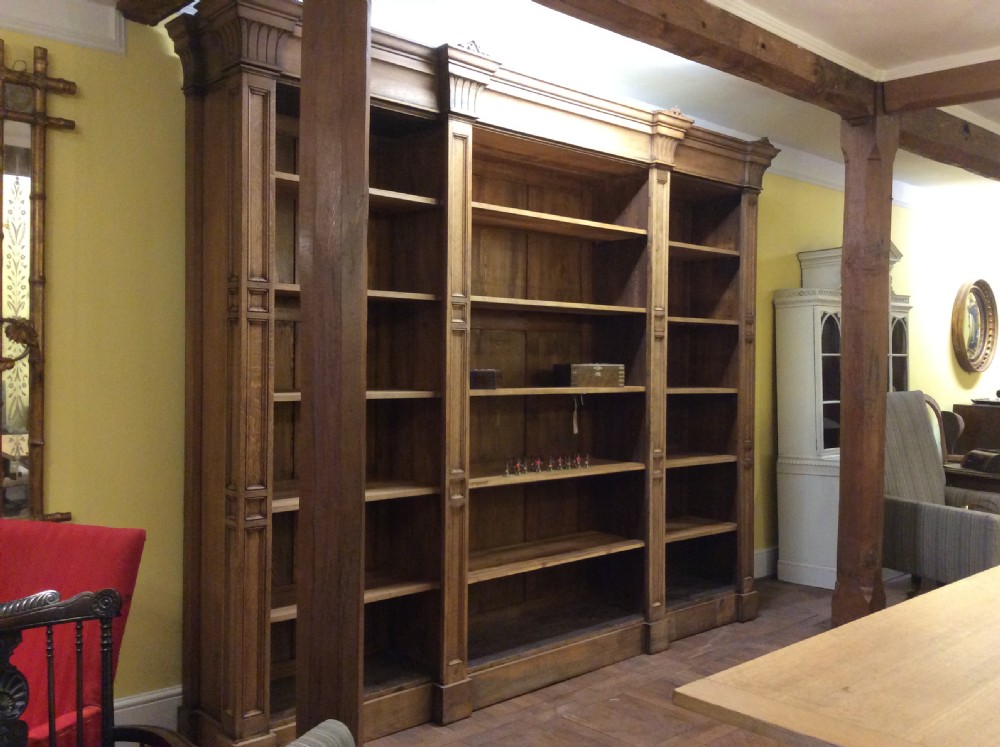 19thC English Oak architectural open fronted 3 selectional bookcase View IV