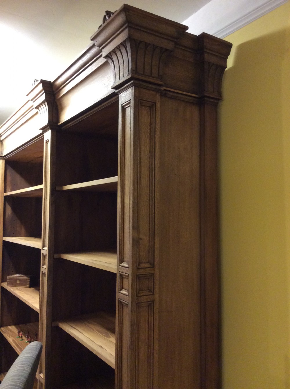 19thC English Oak architectural open fronted 3 selectional bookcase View VI