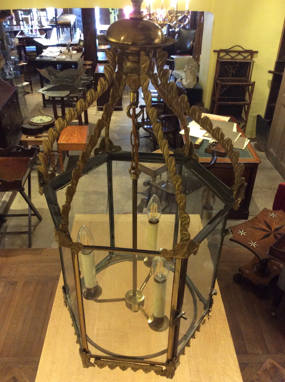 19thC Large gilt and brass lantern, rewired and PAT tested. View III