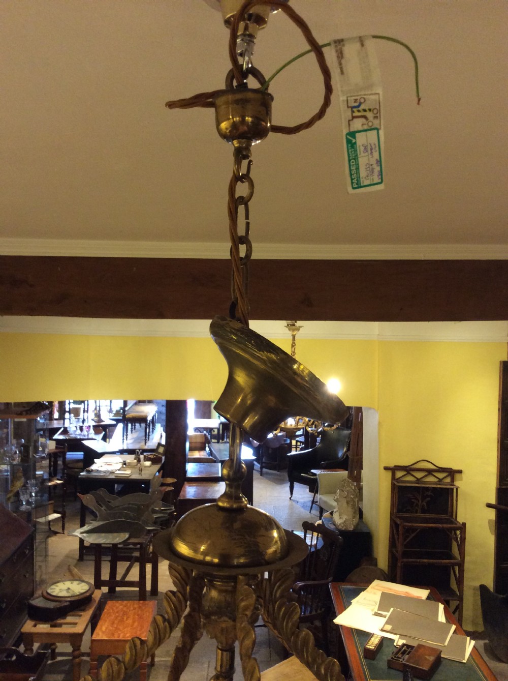 19thC Large gilt and brass lantern, rewired and PAT tested. View IV