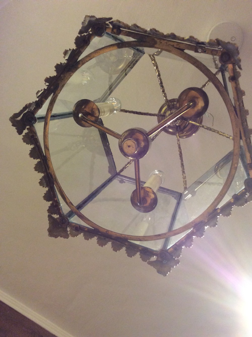 19thC Large gilt and brass lantern, rewired and PAT tested. View VII