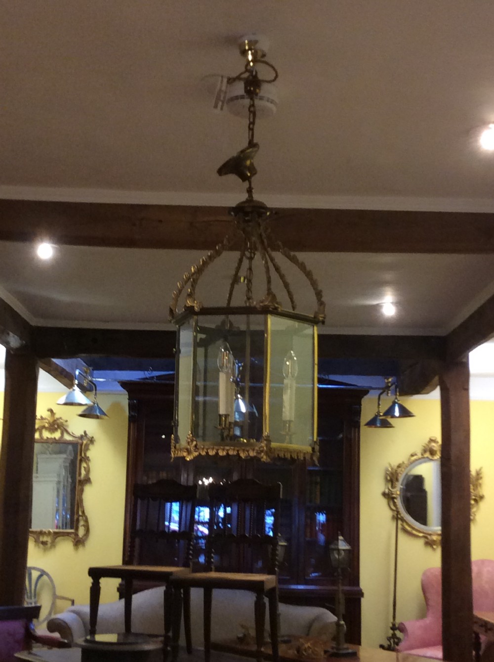 19thC Large gilt and brass lantern, rewired and PAT tested. View VIII