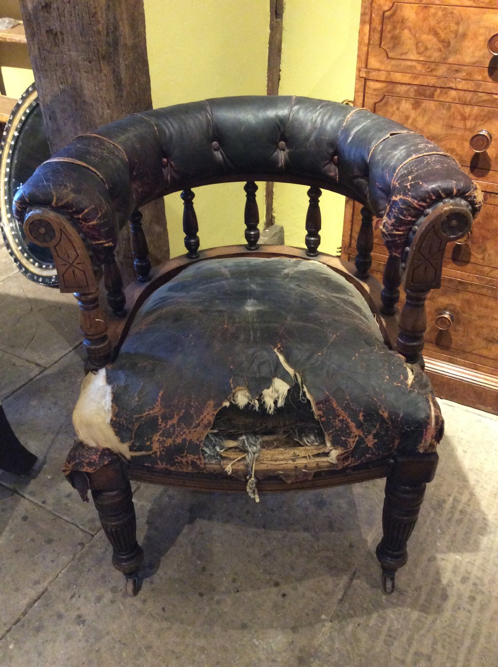 19thC Tub desk chair for upholstery