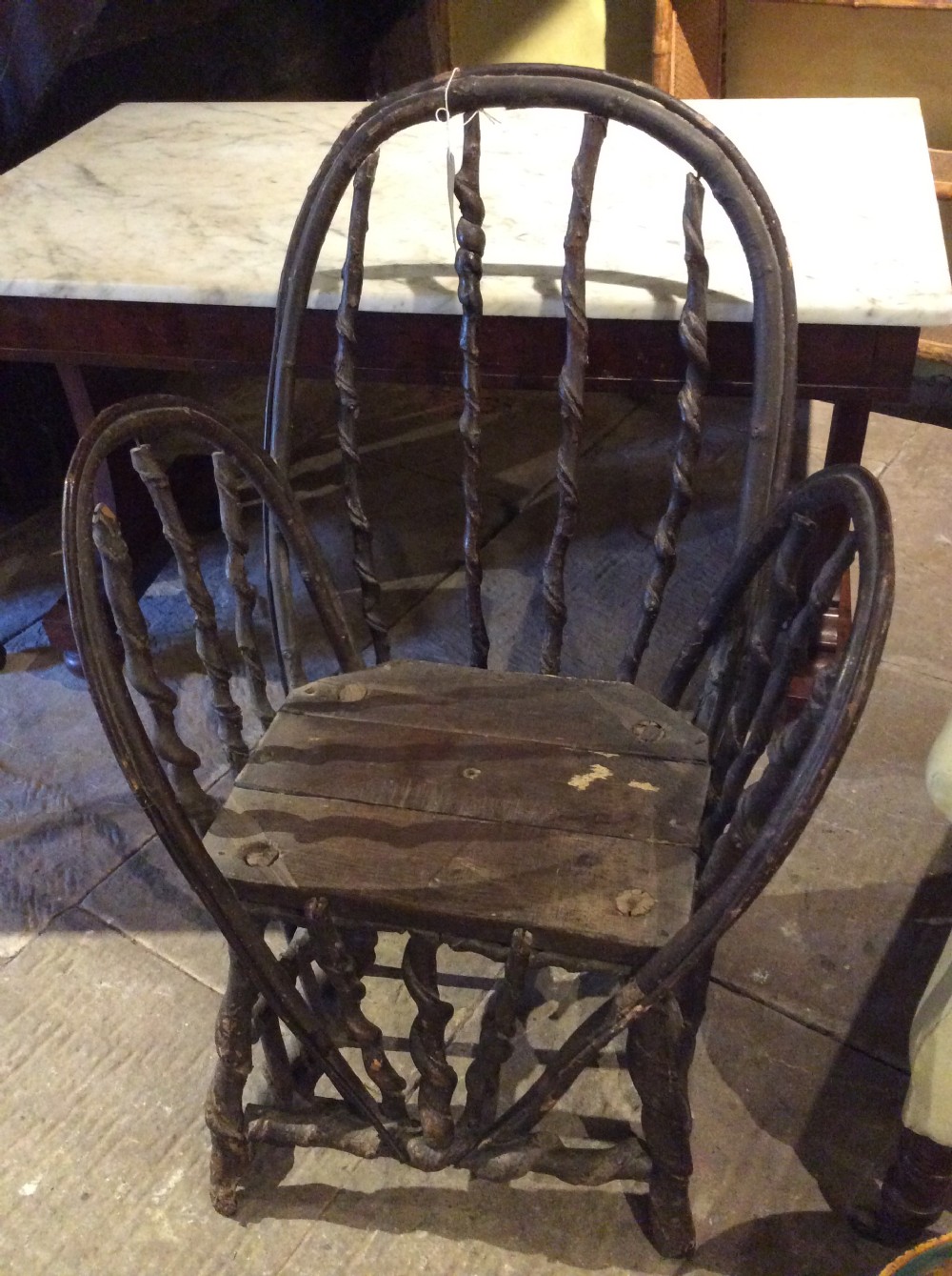 19thC Primitive chair made of twisted hazelnut View II