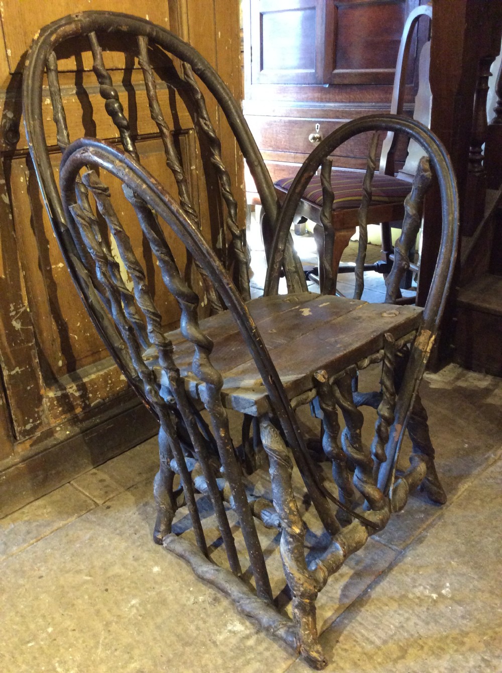 19thC Primitive chair made of twisted hazelnut View V