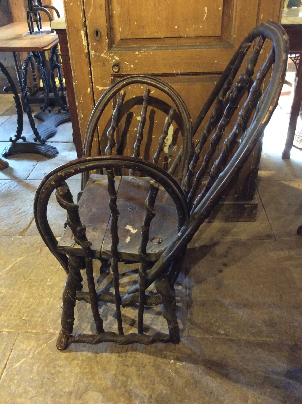 19thC Primitive chair made of twisted hazelnut View VI