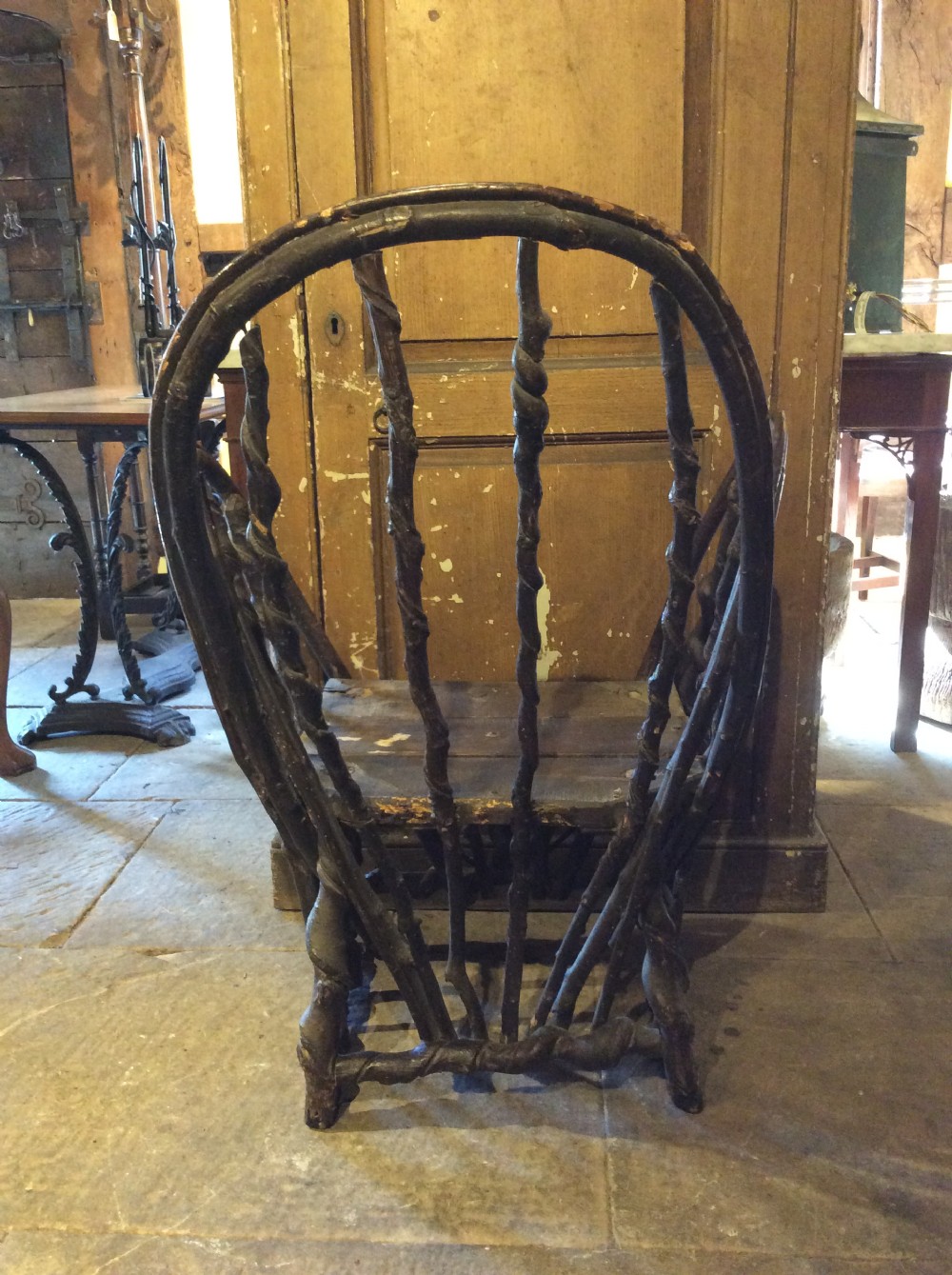 19thC Primitive chair made of twisted hazelnut View VIII