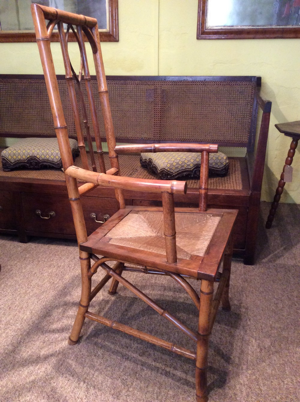 19thC bamboo chair with rush seat View II