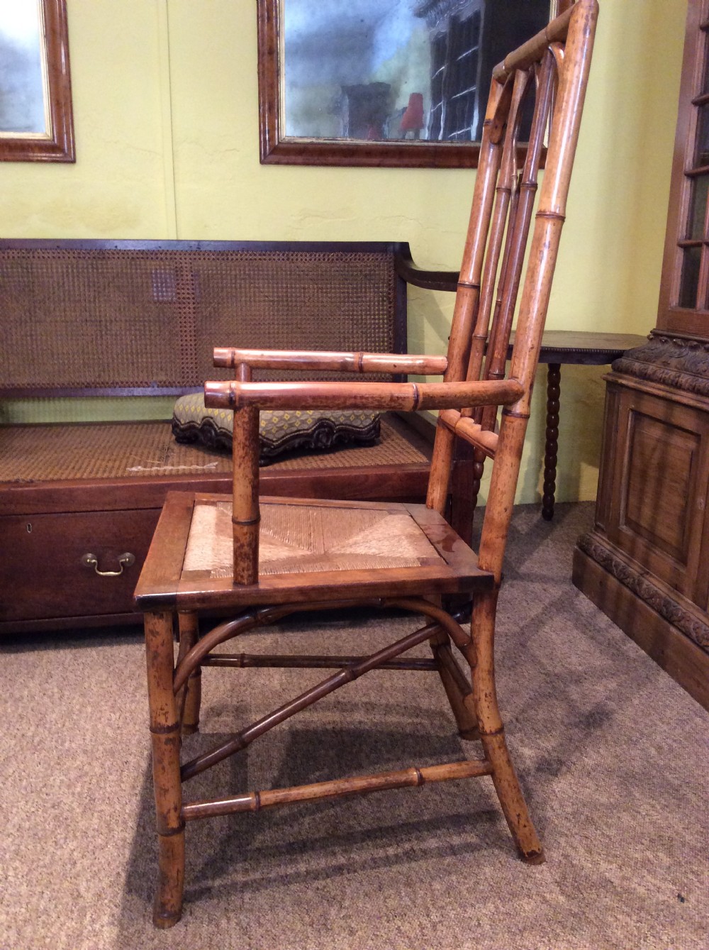 19thC bamboo chair with rush seat View V
