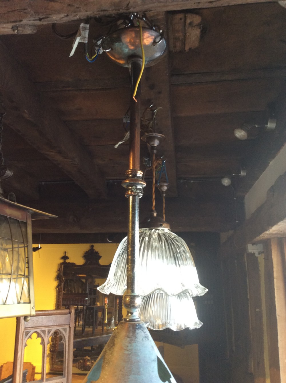 Early 20thC  Pair of Hollophane pendants, rewired & PAT tested View II