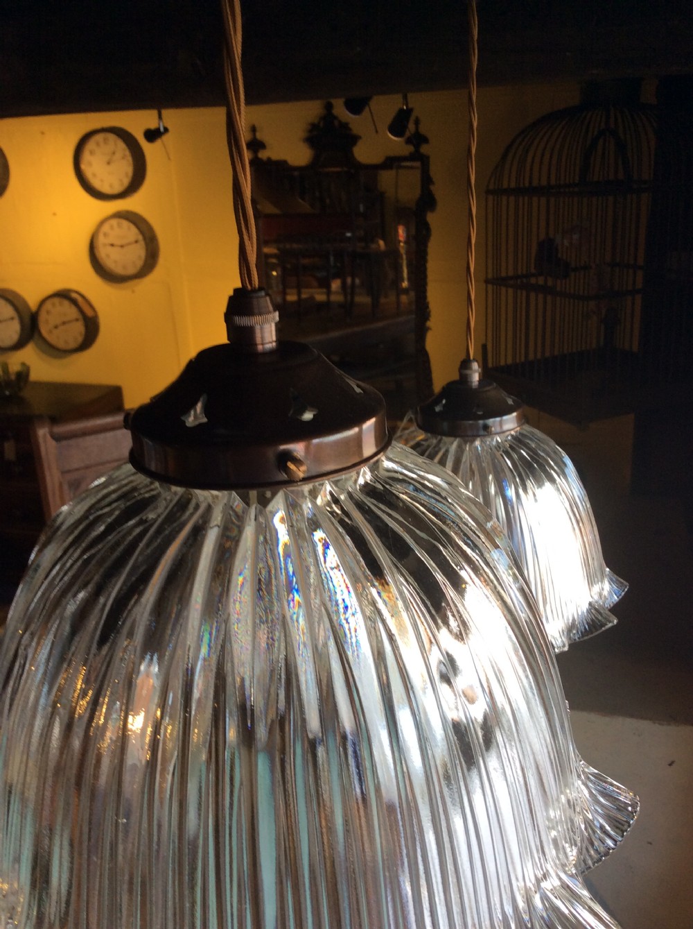 Early 20thC  Pair of Hollophane pendants, rewired & PAT tested View III