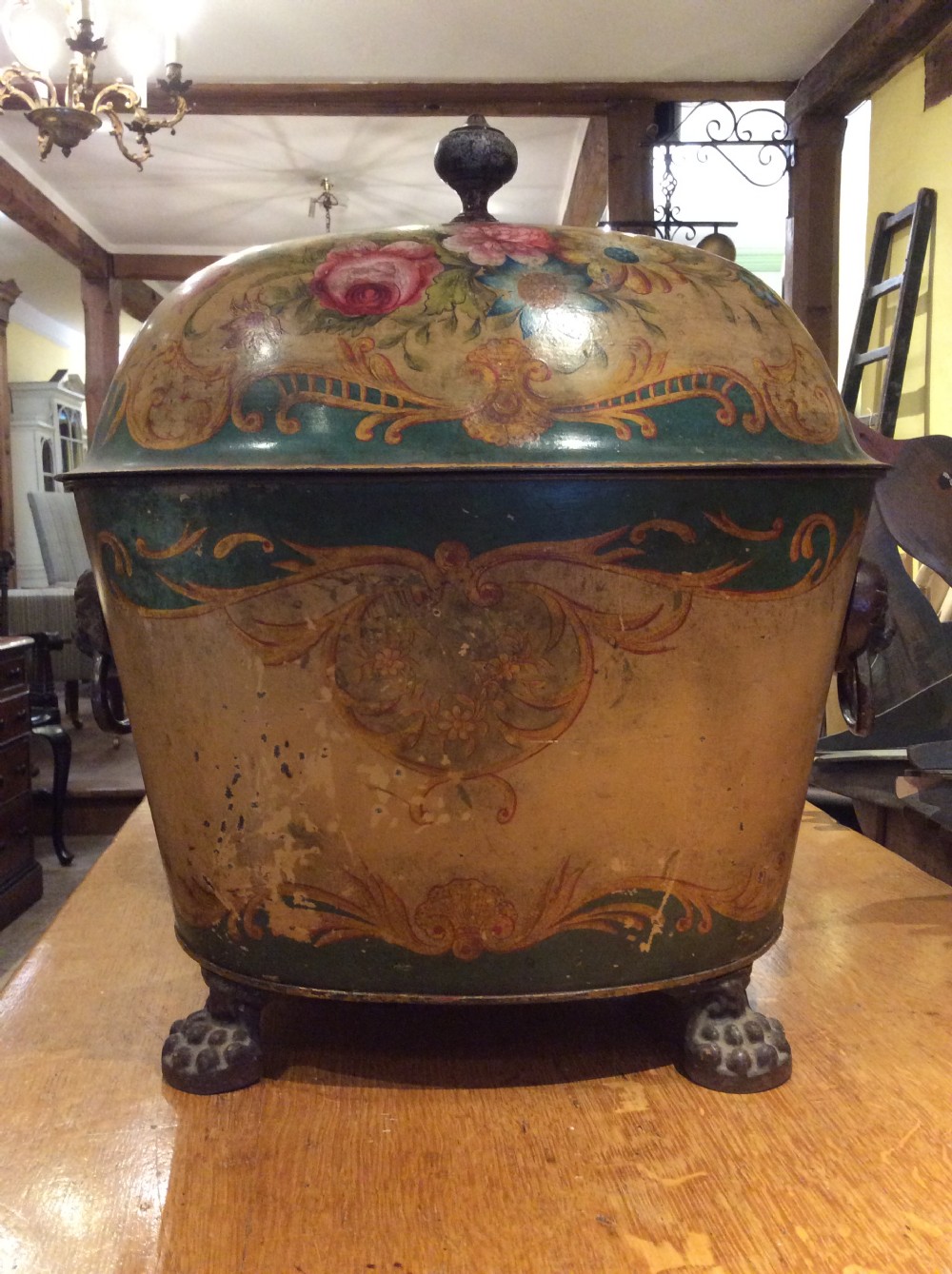 19thC Toleware coal bin 