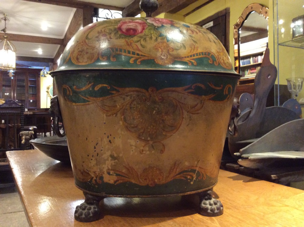 19thC Toleware coal bin  View II