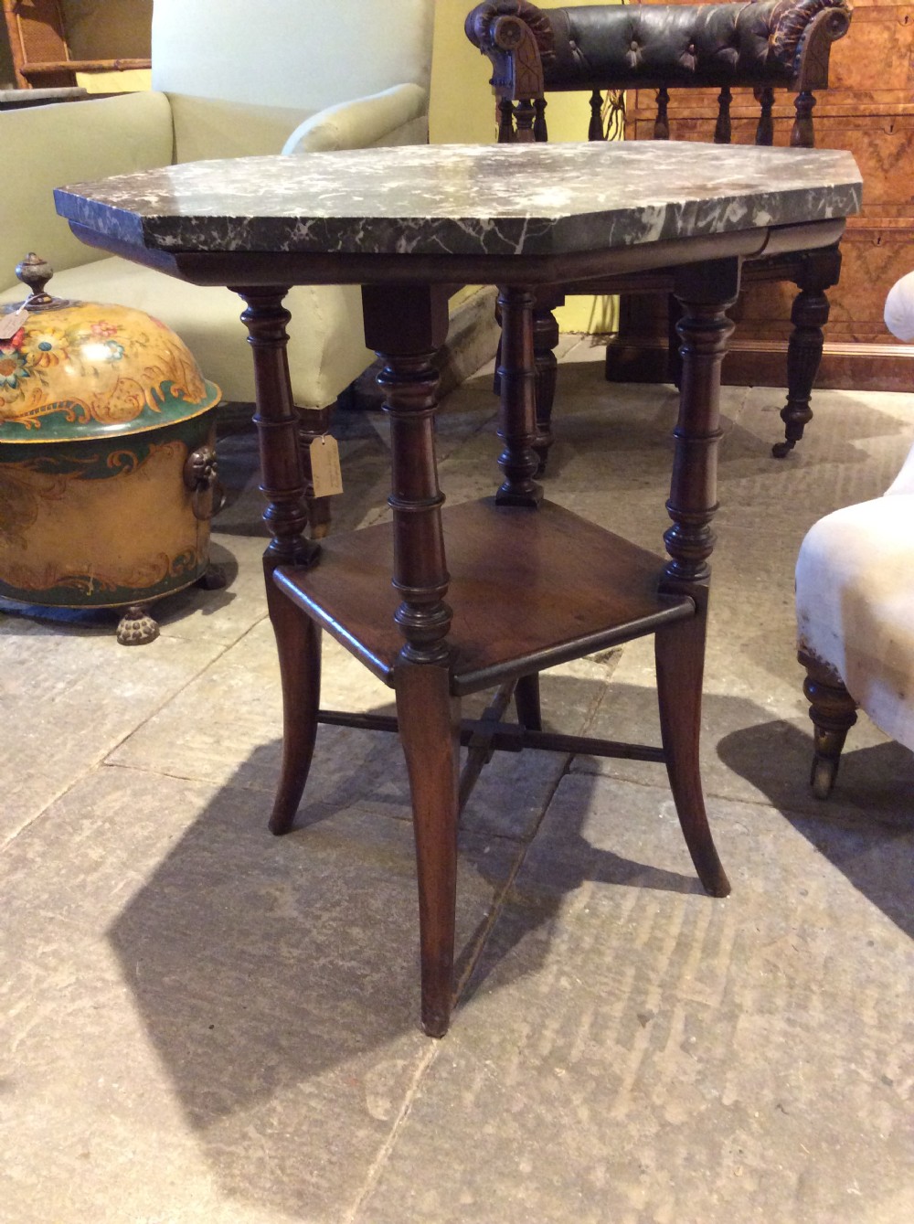 19thC  Mahogany, octagonal marble top table