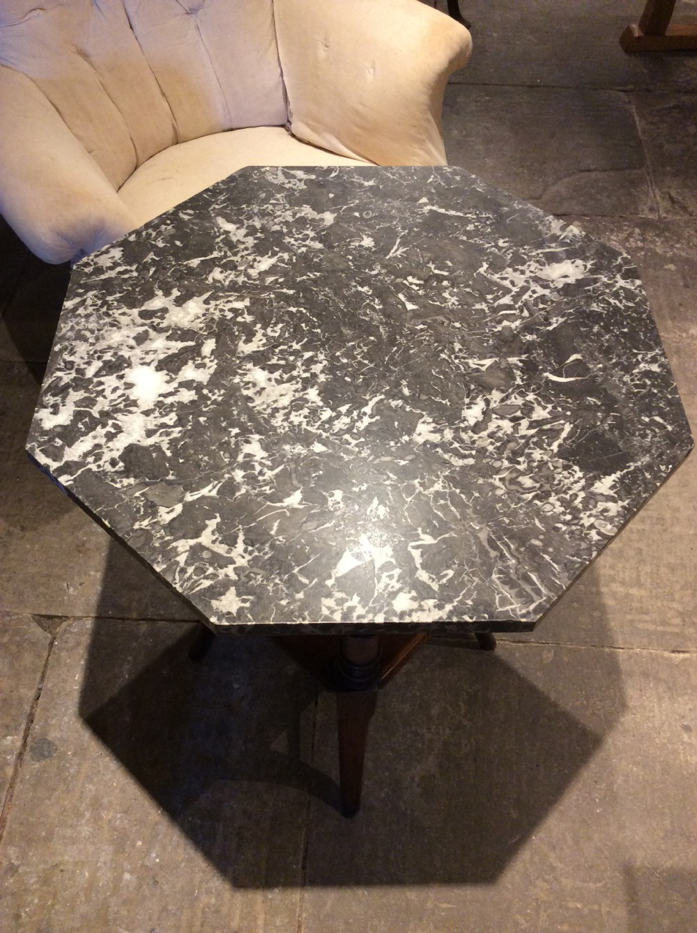 19thC  Mahogany, octagonal marble top table View II