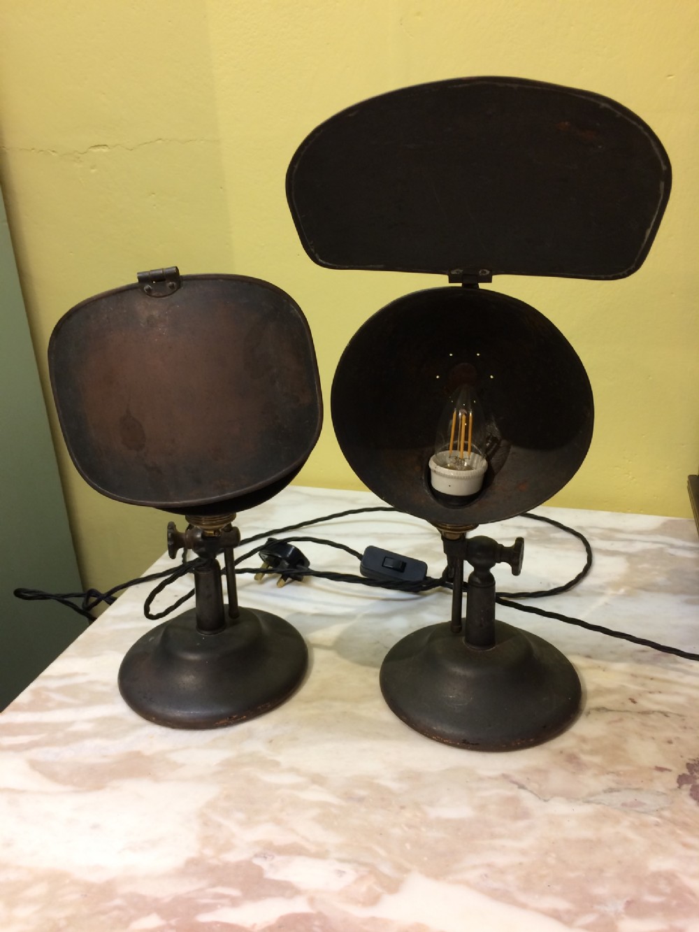 Pair of early 20thC cast iron & metal Photography lamps-Rewired & PAT tested