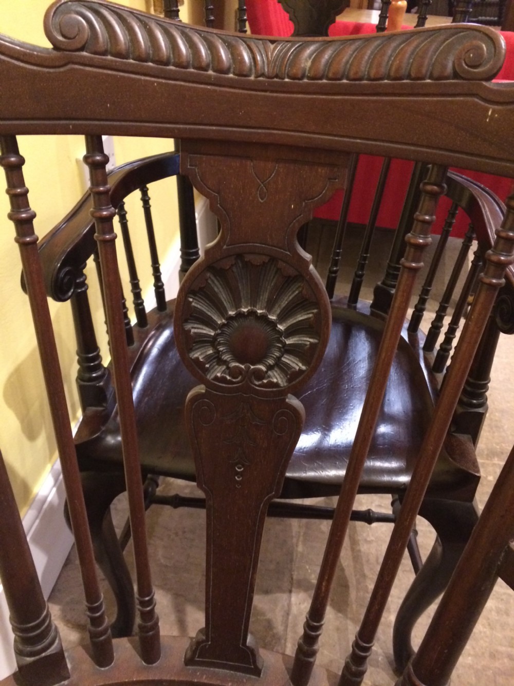 Pair of Edwardian, Georgian style mahogany Windsor chairs View V