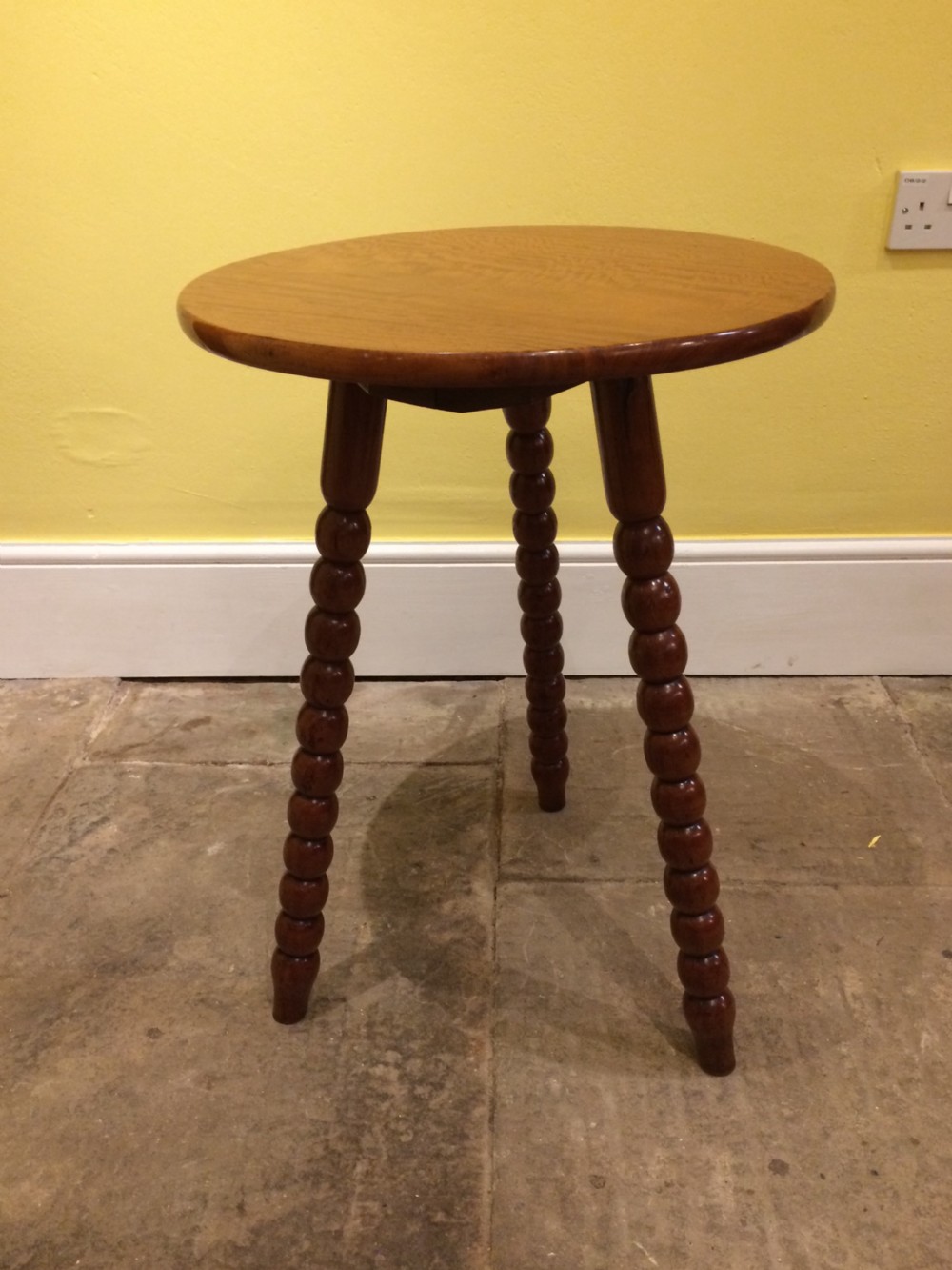 19thC Satinwood top, bobbin leg tripod table