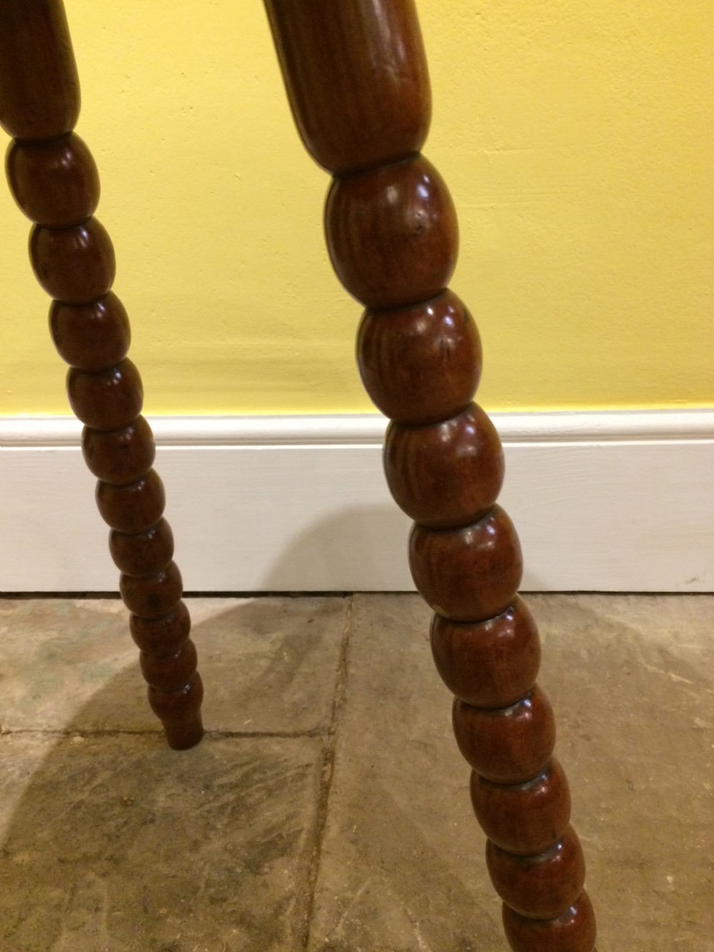 19thC Satinwood top, bobbin leg tripod table View II