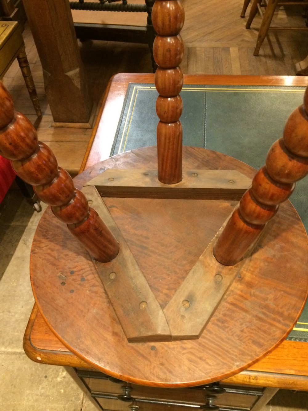 19thC Satinwood top, bobbin leg tripod table View III