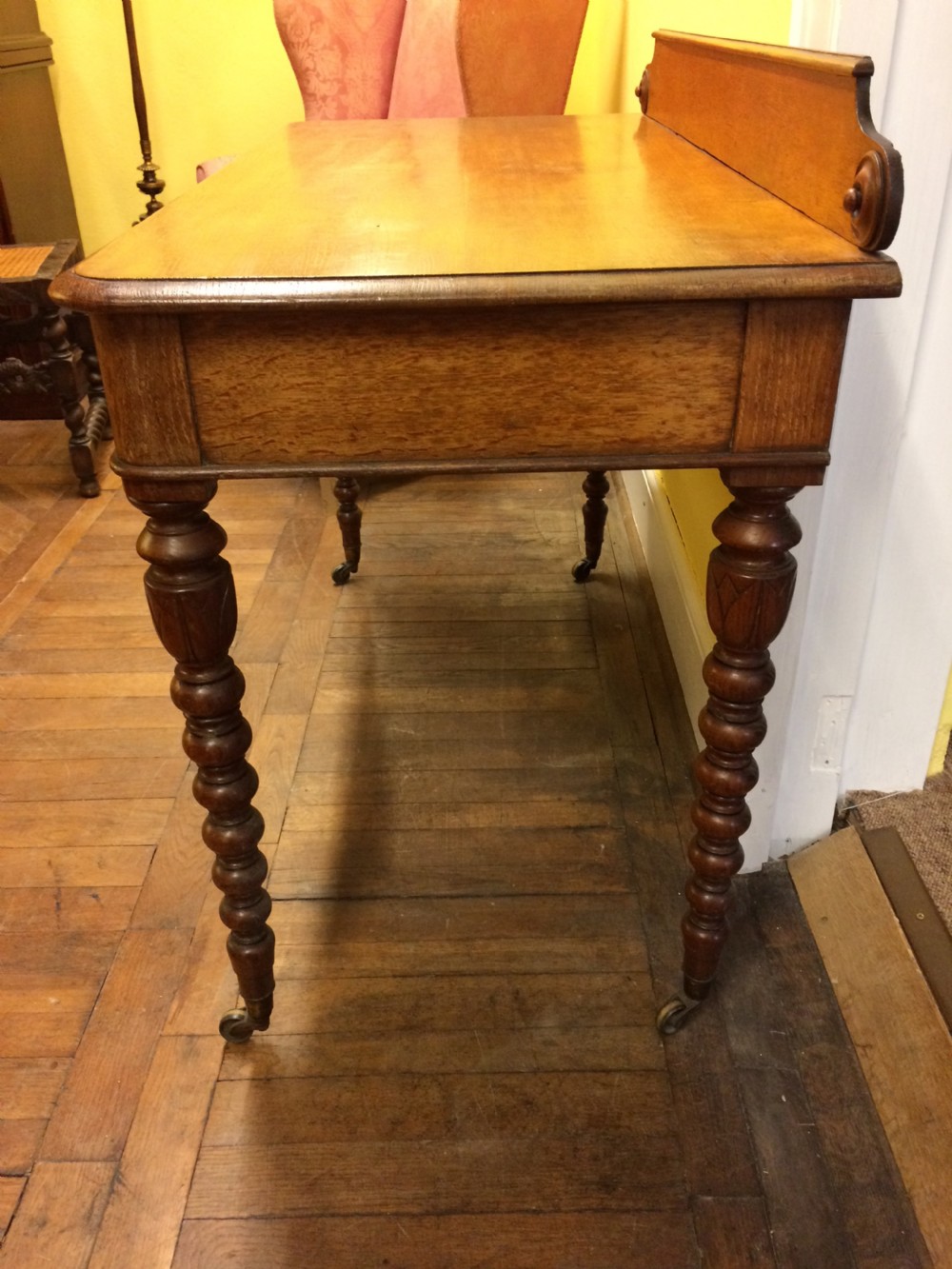 19thC Oak 2 drawer side table, stamped T. Seddon London