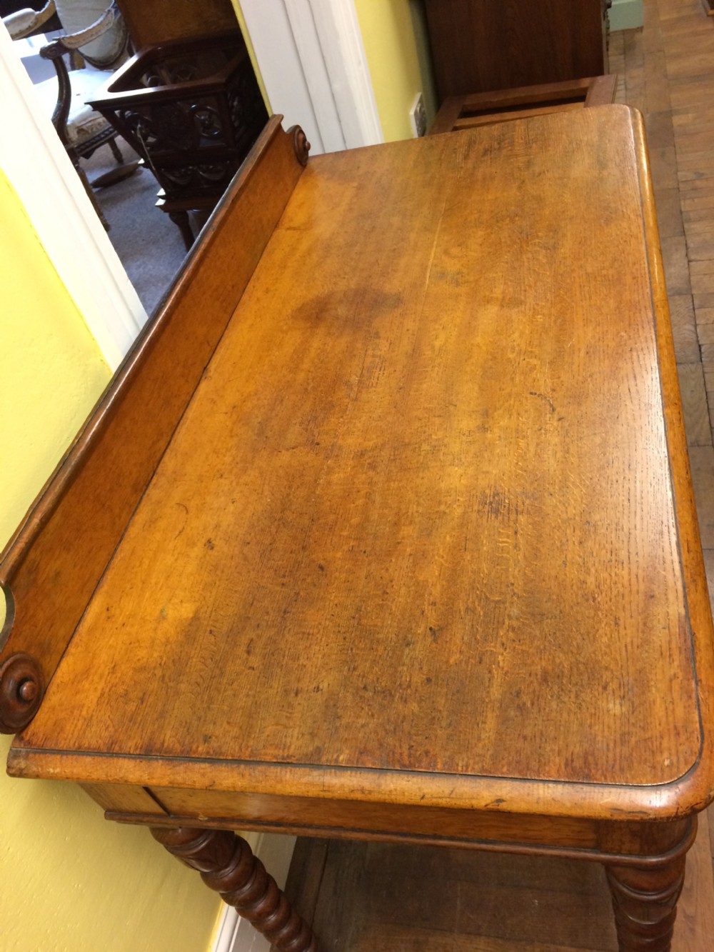 19thC Oak 2 drawer side table, stamped T. Seddon London View III