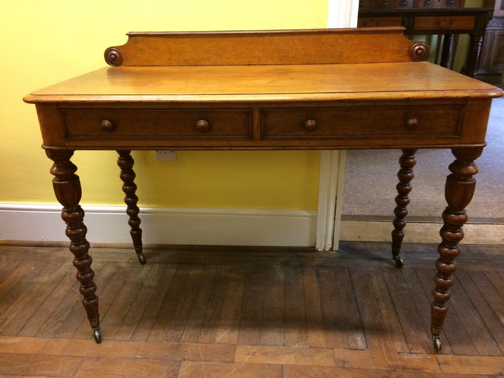 19thC Oak 2 drawer side table, stamped T. Seddon London View V