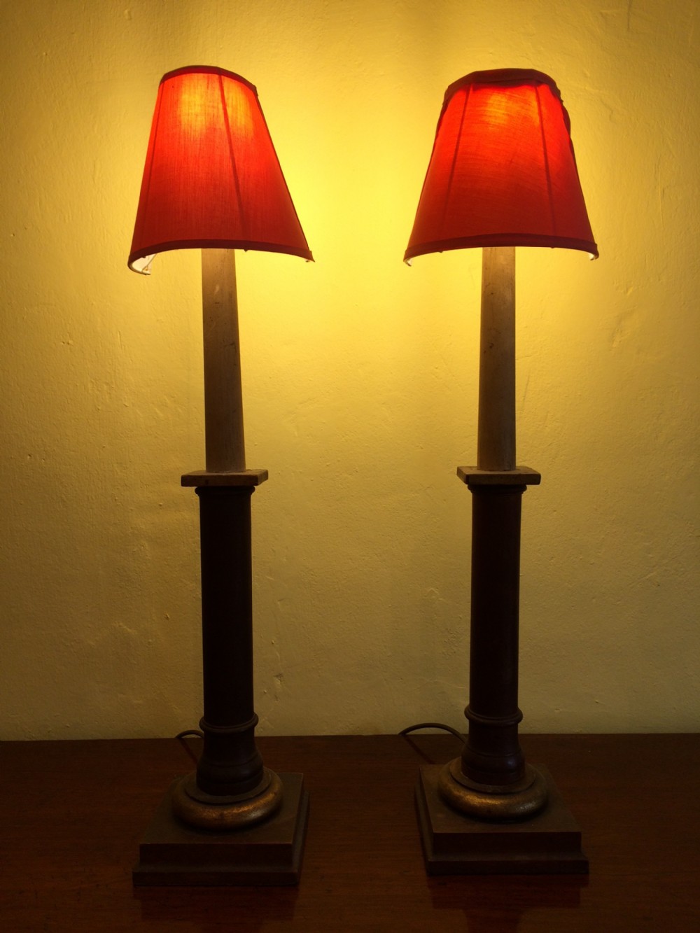 19thC Pair of lamps with clip on shades