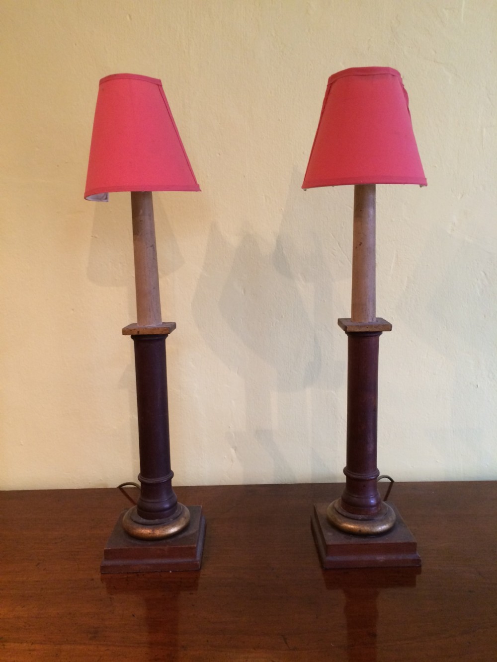 19thC Pair of lamps with clip on shades View II