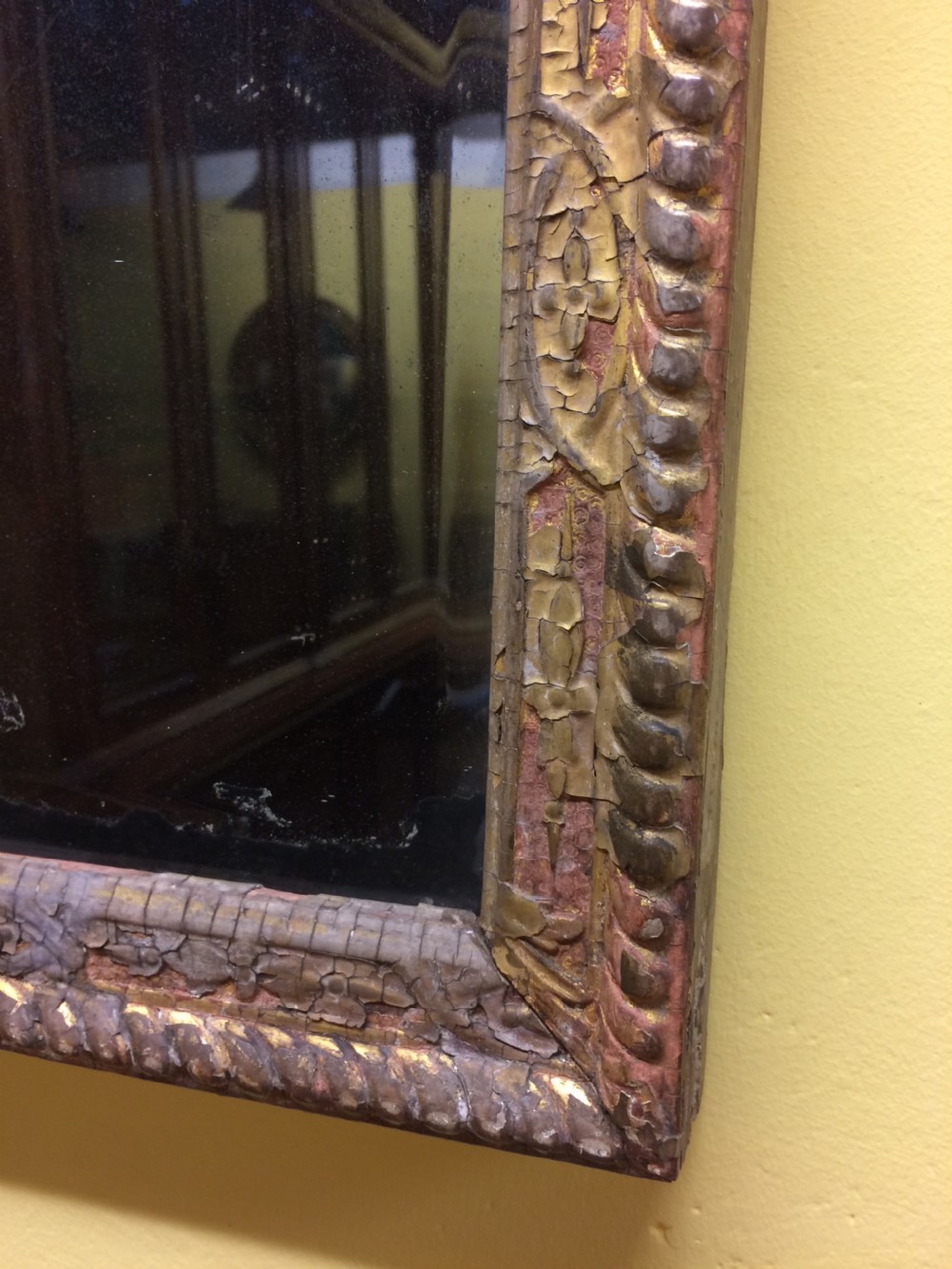 Early 18thC rectangular mirror with traces of Polychrome  View III