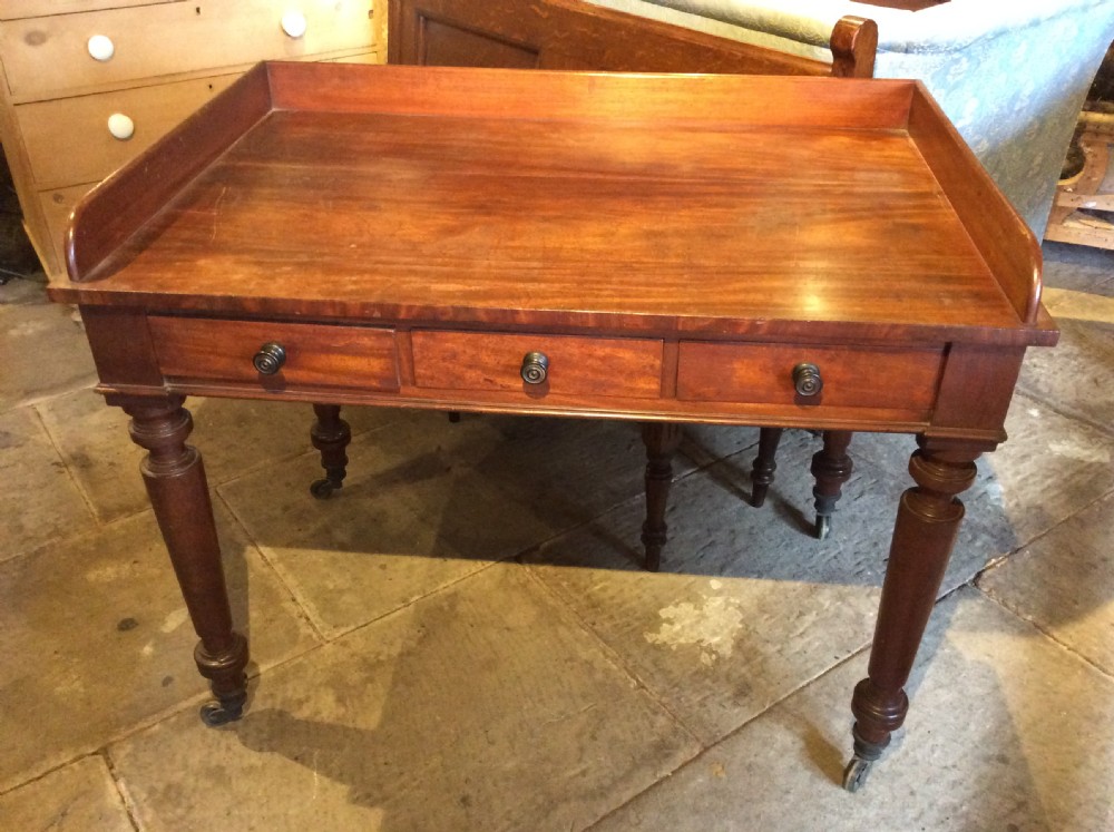 19thC Mahogany  3 drawer writing table View IV