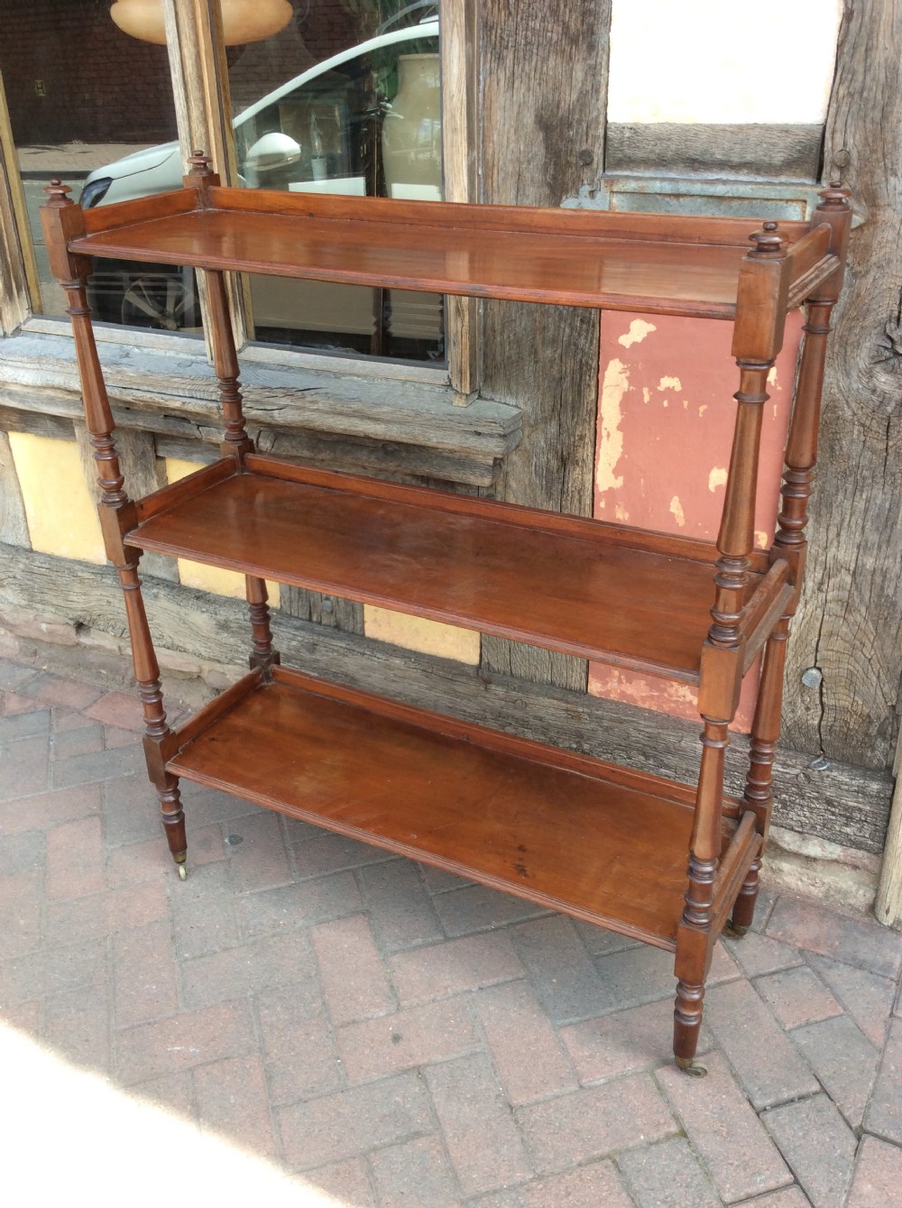 19thC Three tier mahogany set of shelves View II