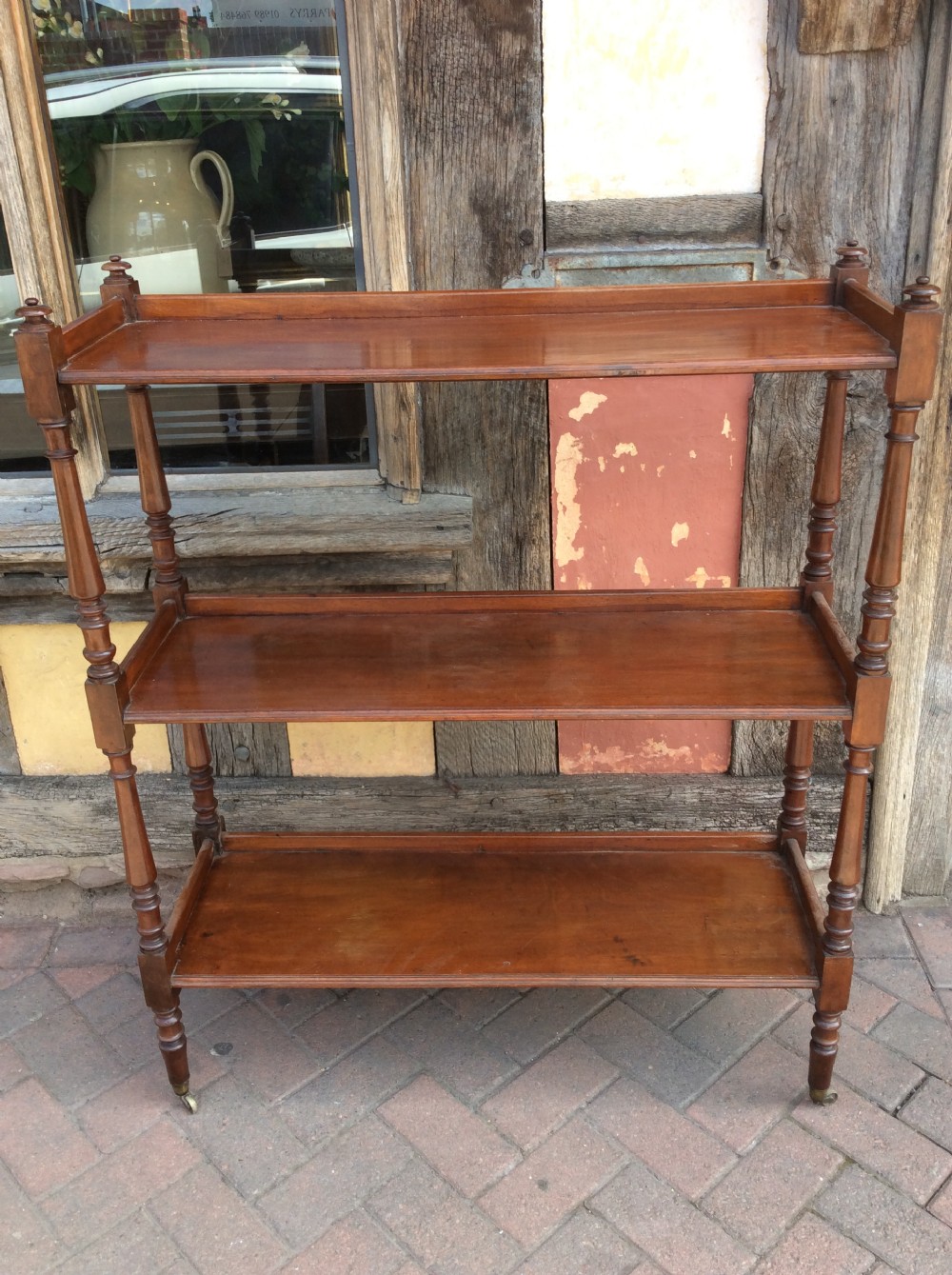 19thC Three tier mahogany set of shelves View IV