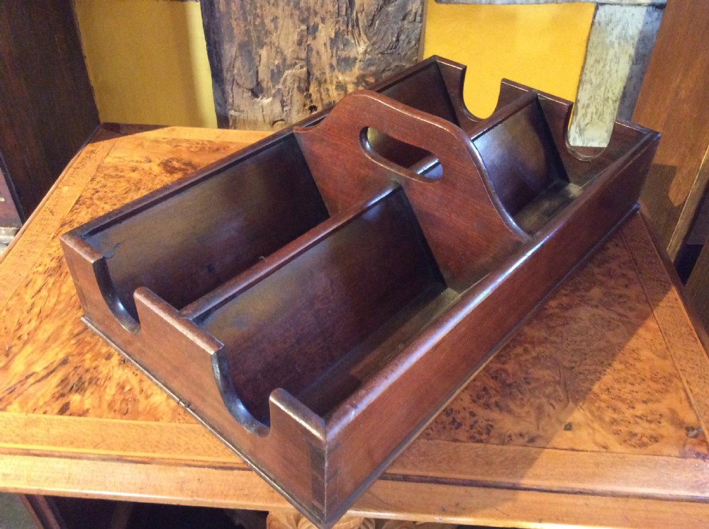  18thC Mahogany bottle carrier for half bottles View II