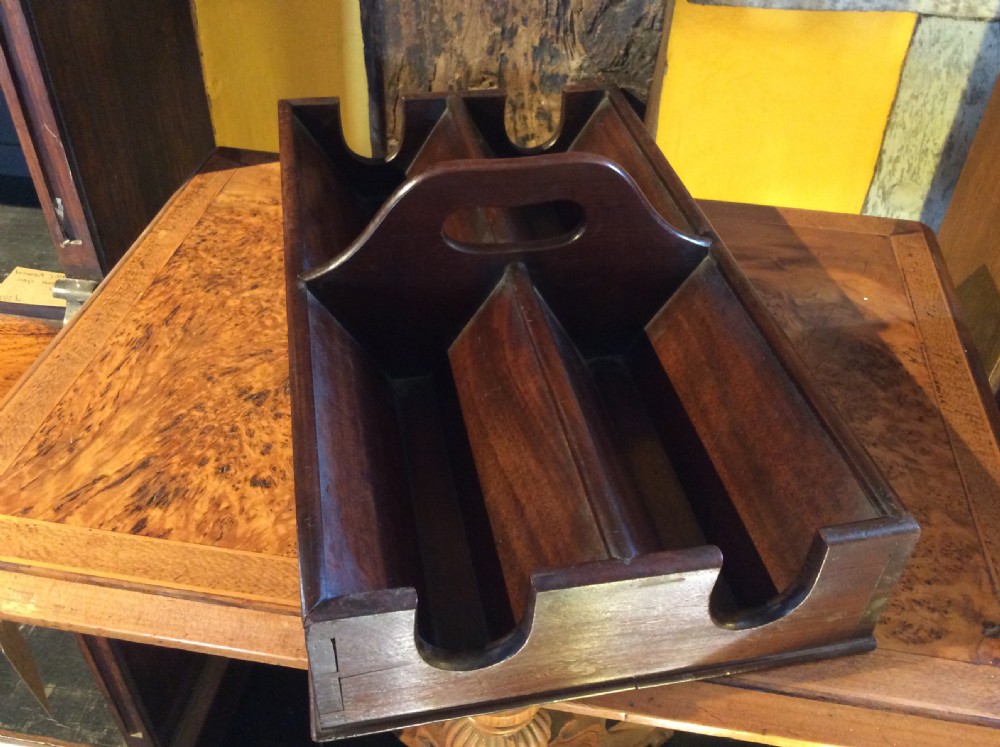  18thC Mahogany bottle carrier for half bottles View III