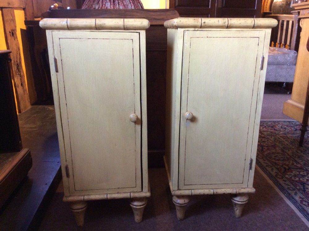 Pair of late 19thC painted cupboards with faux bamboo details