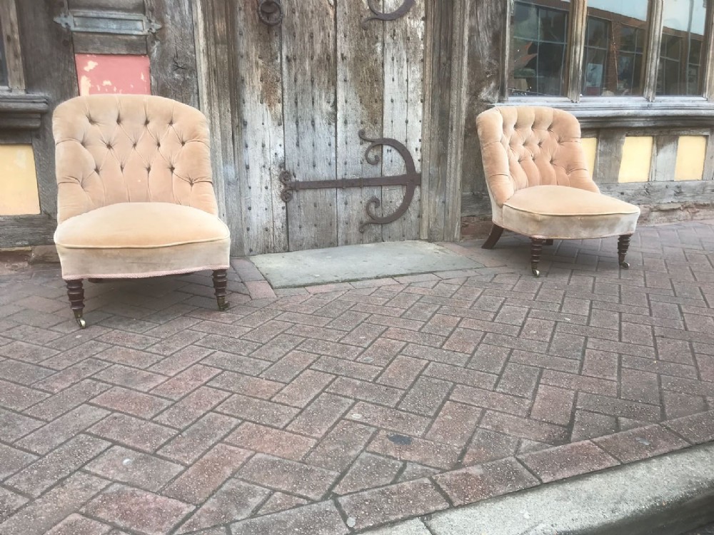 19thC Pair of mahogany slipper armchairs