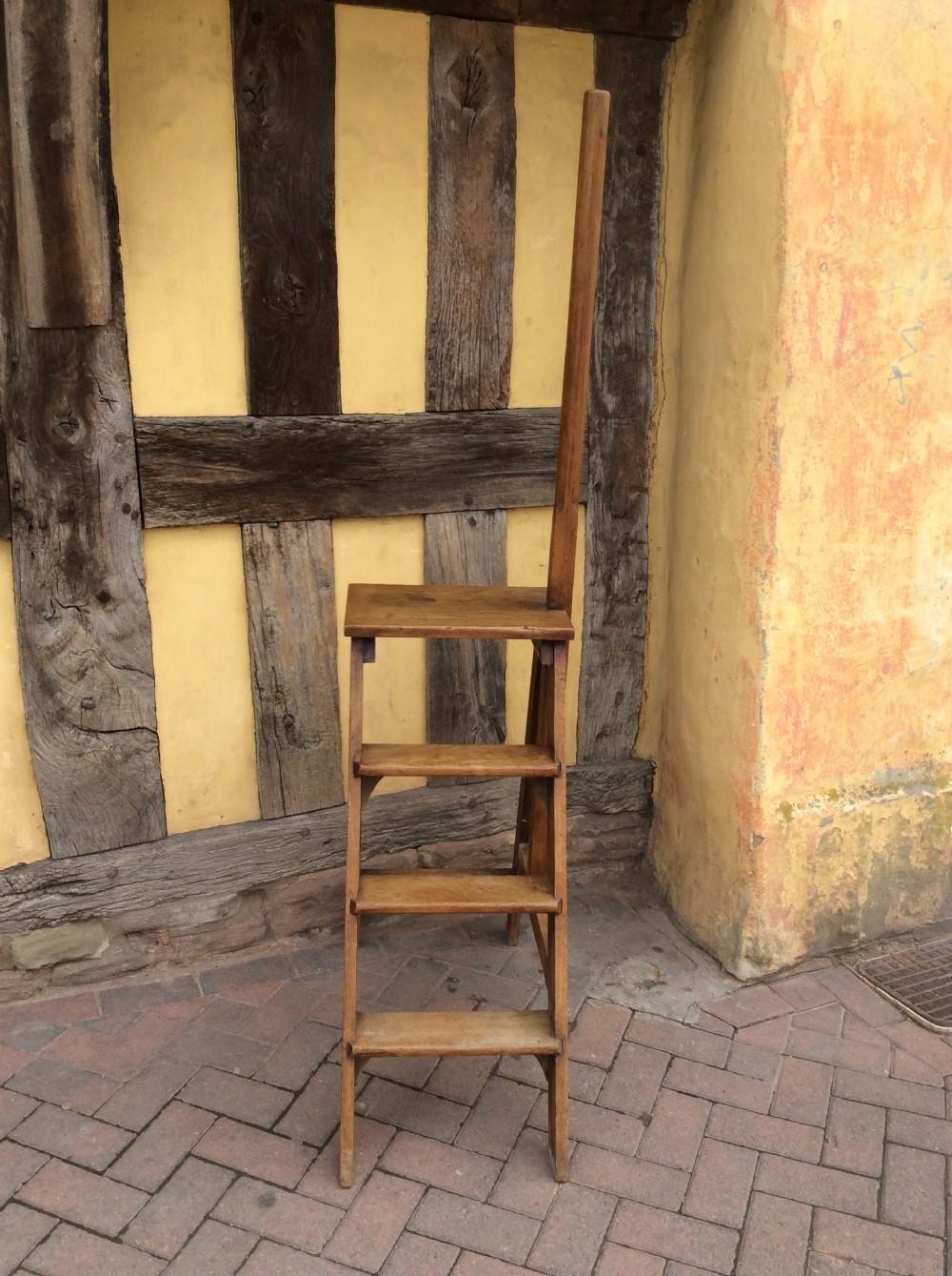 19thC Oak library steps View II