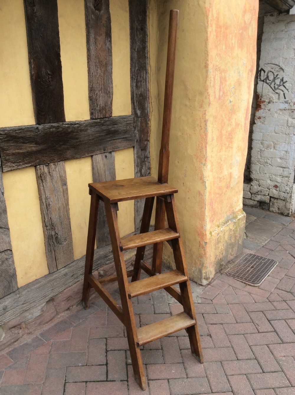 19thC Oak library steps View IV