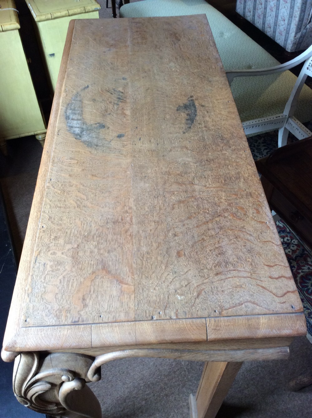 19thC Light oak console table on cabriole legs View III